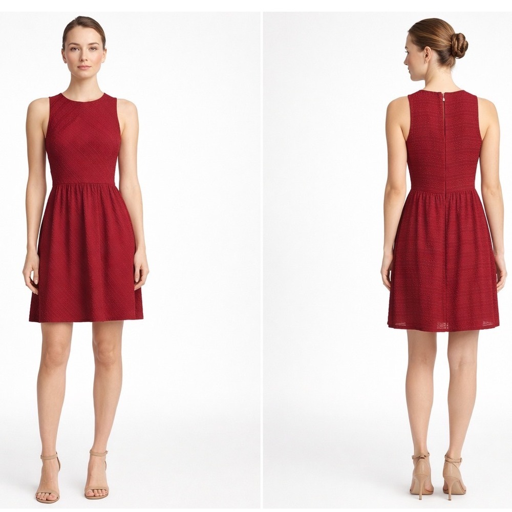 Ulla Johnson Womens Designer Crimson Red Silk Textured Fit & Flare Mini Dress 2